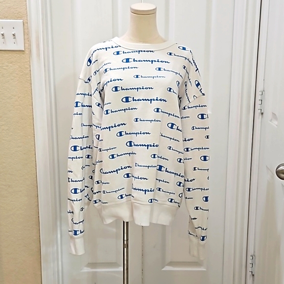 Champion Powerblend AOP Script Crewneck Sweatshirt Size Large - Picture 2 of 7